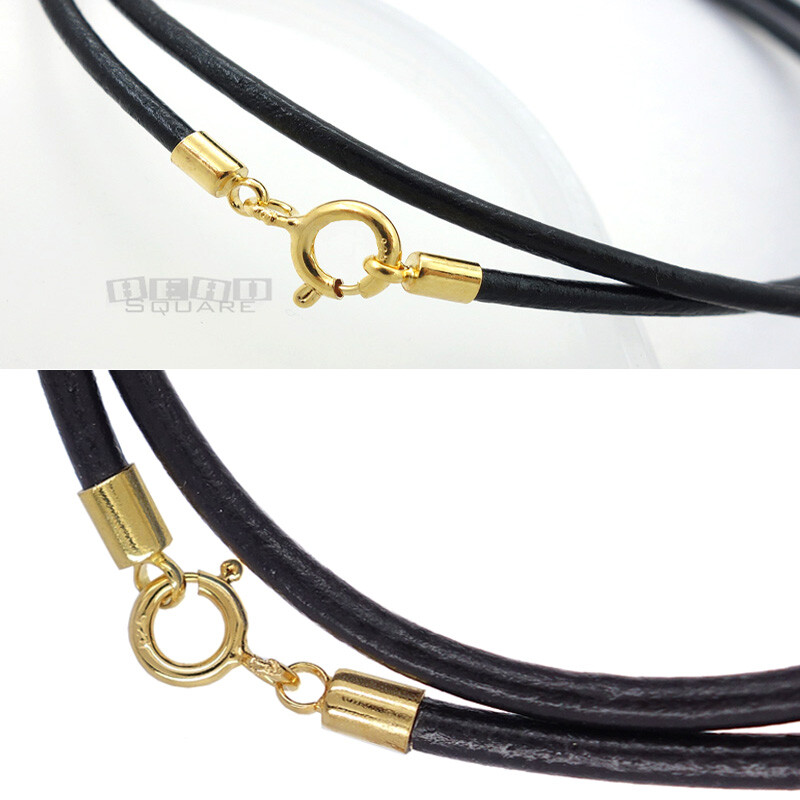 Gold Plated Sterling Silver Round Genuine Leather Cord Necklace w/ Spring Clasp