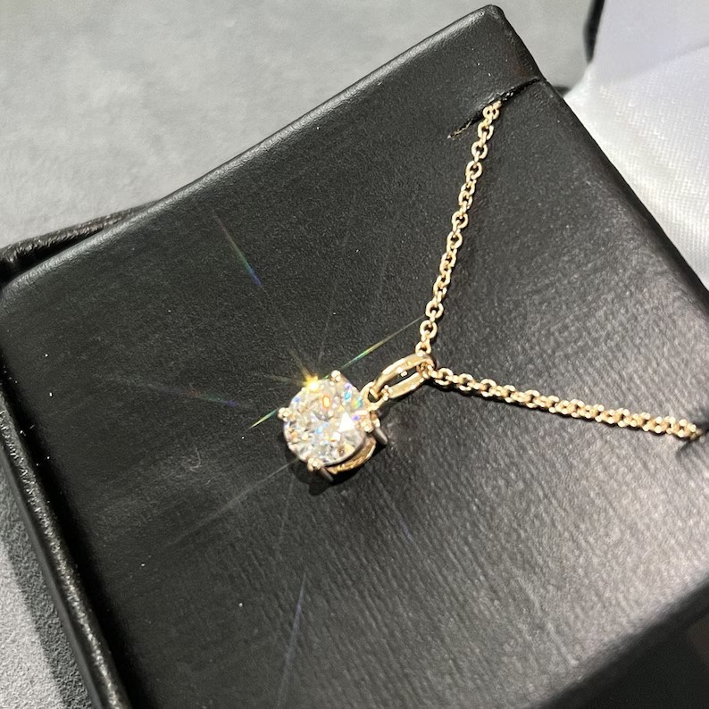 FINE NEW 1.00 Ct Round-Cut CREATED Diamond Necklace & pendant 14k Yellow SILVER