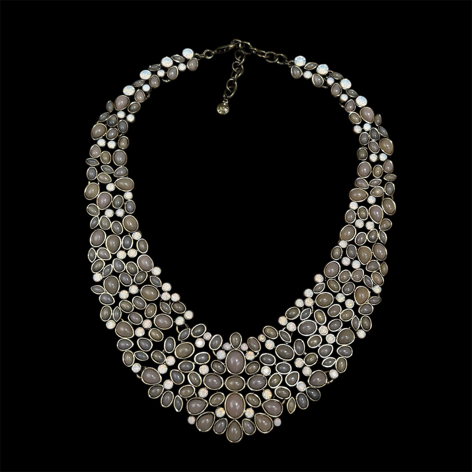 BaubleBar Kew Crystal Collar Necklace Gold Tone Faux Pearl Bib 16 Inch