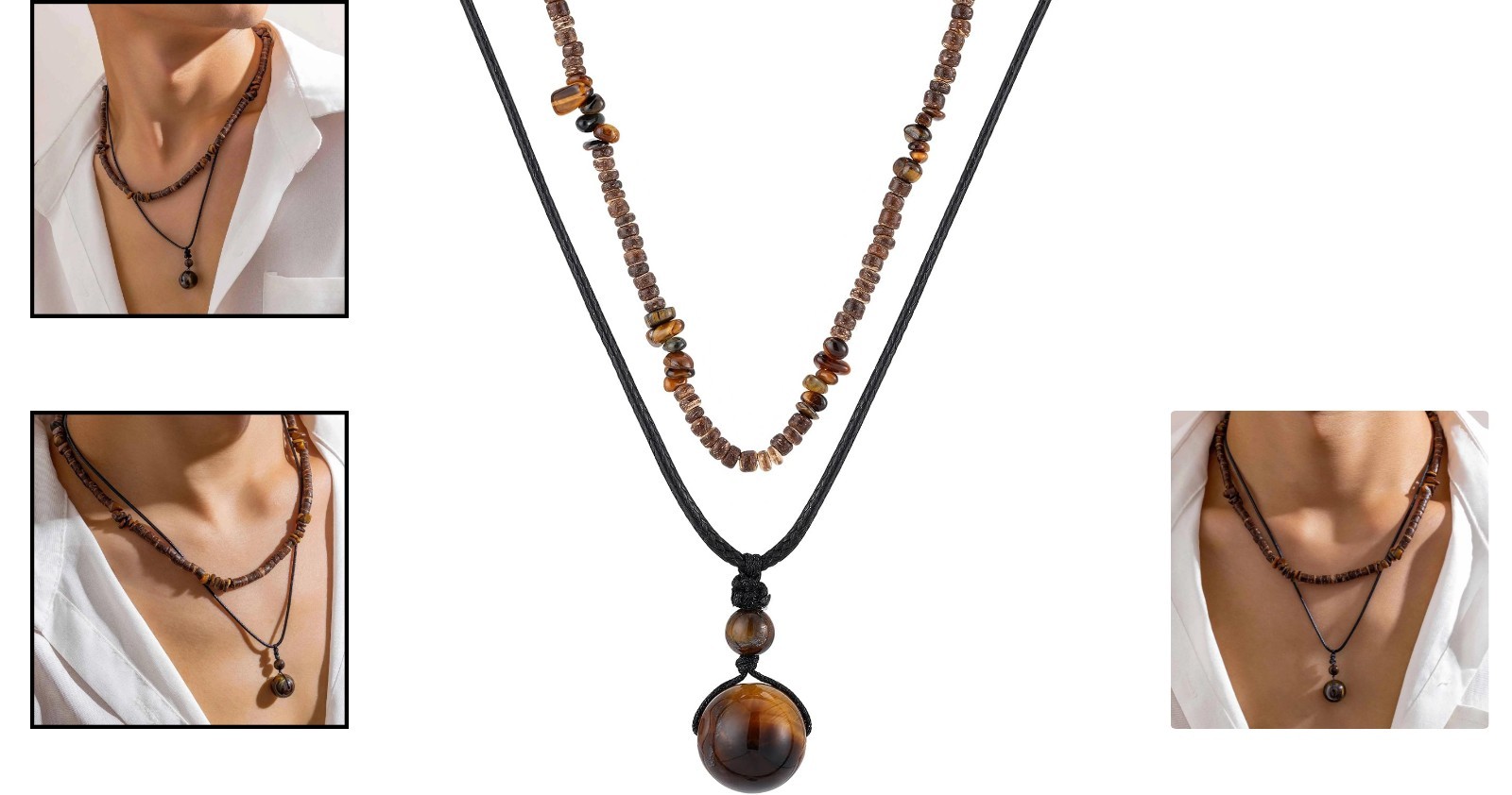 Adjustable Layered Necklace with Tiger’s Eye & Coconut – Perfect Summer Gift