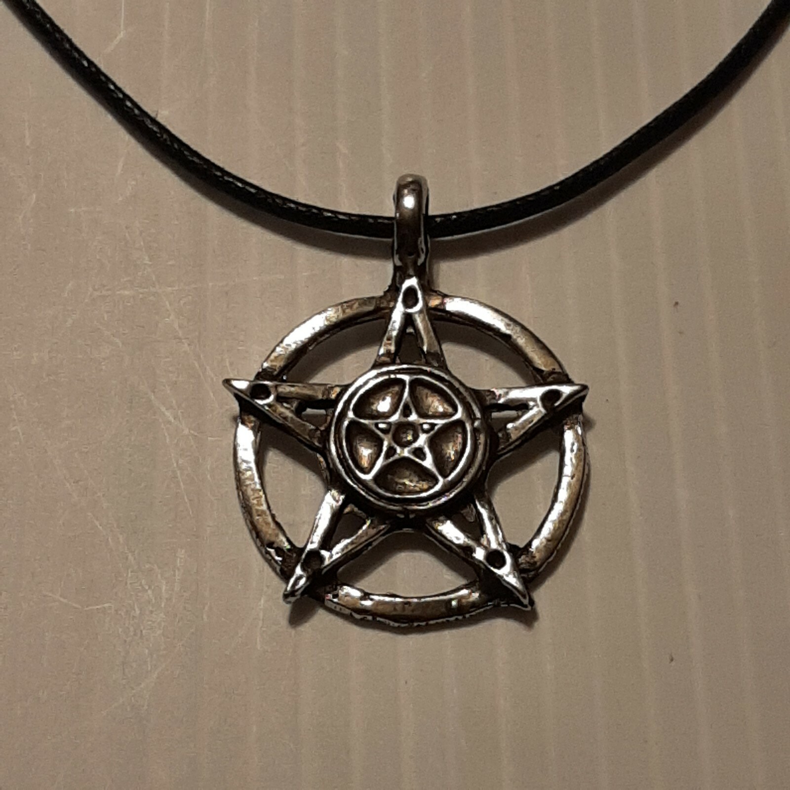 DOUBLE STAR PENTAGRAM Pewter Pendant Charm / 26″ Adjustable Necklace