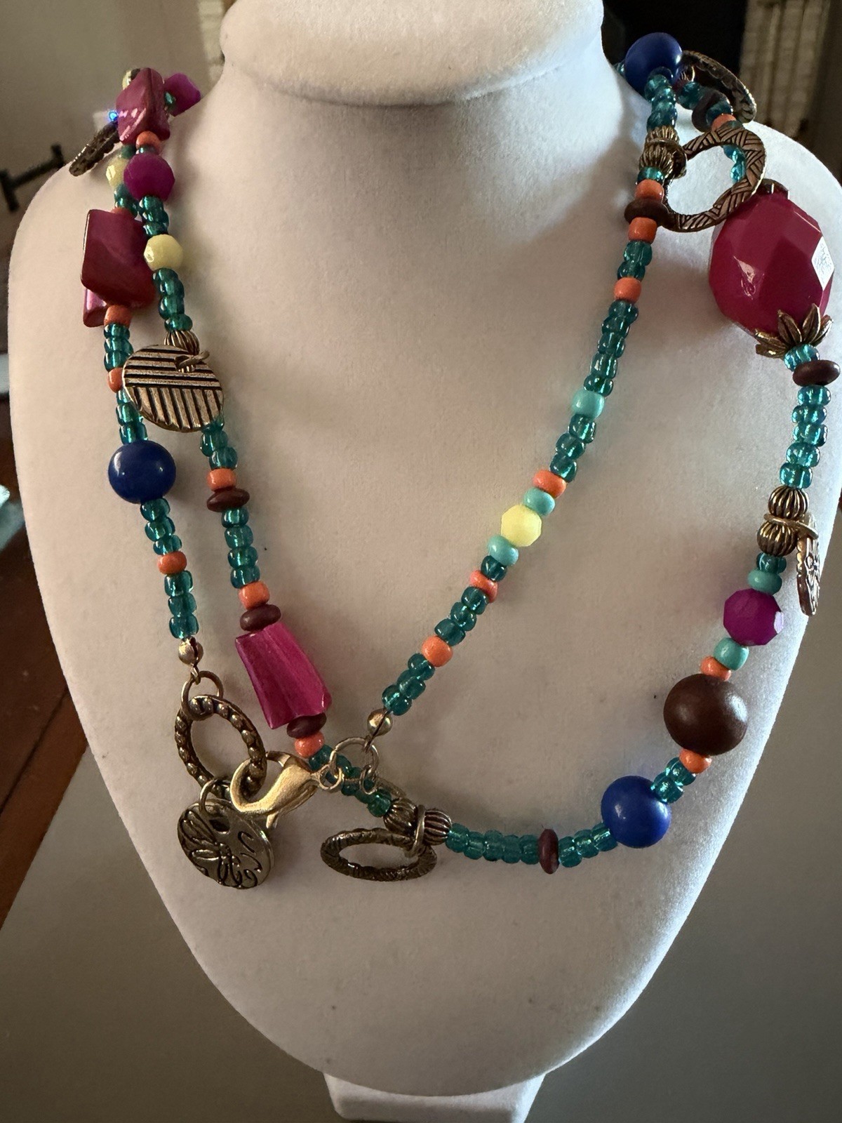 Premier Designs Tropical Punch Chunky Bead Necklace Mixed Materials 38″