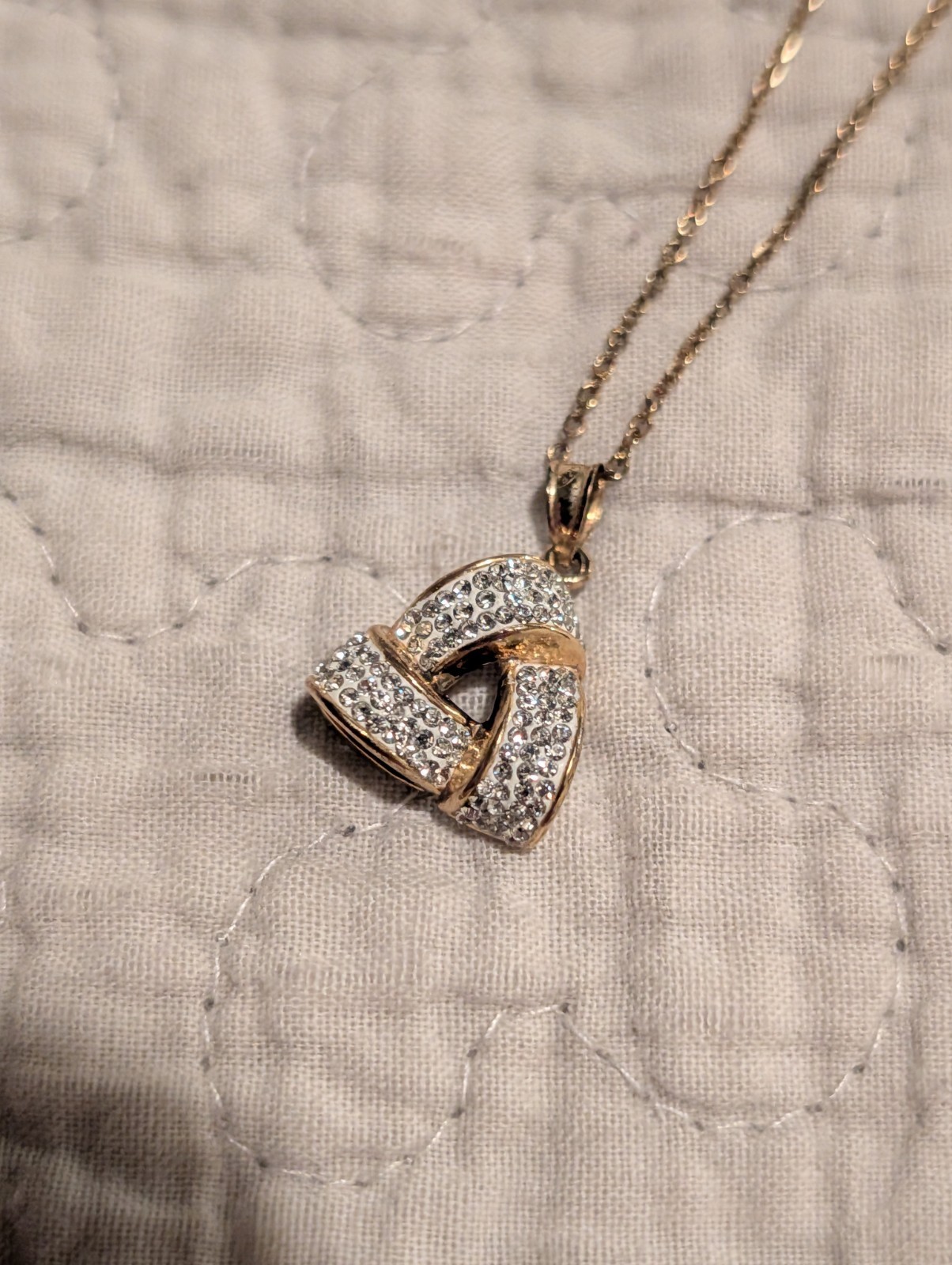 Sterling Silver Gold Tone CZ Triangle Knot Pendant Necklace 18in Cable Chain