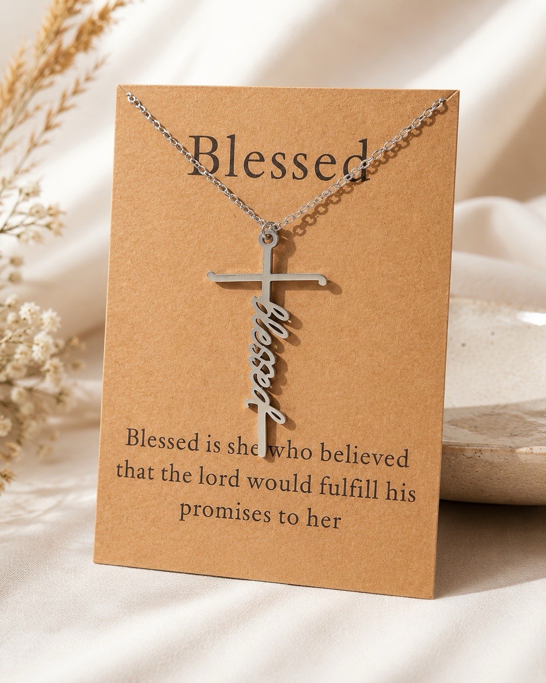 Blessed Cross Necklace Stainless Steel Faith Pendant Christian Jewelry