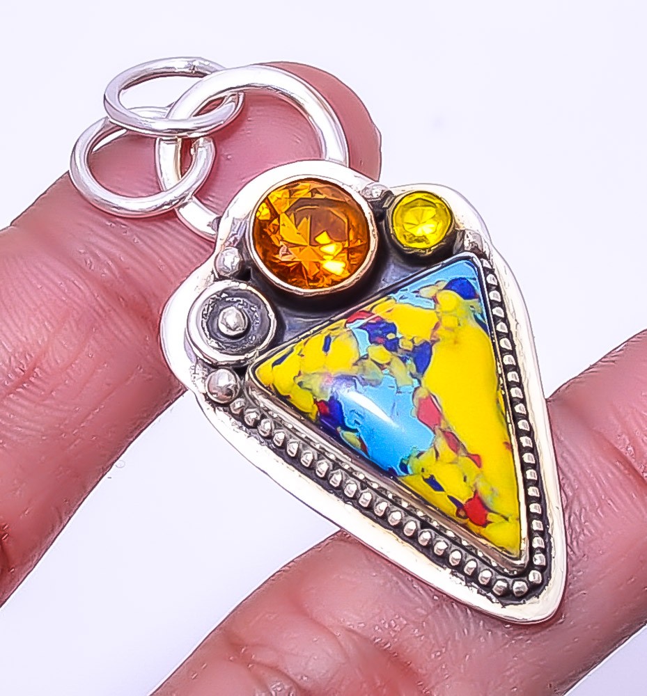 Mosaic Balloon Jasper 925 Sterling Silver Pendant 1.95″ A394