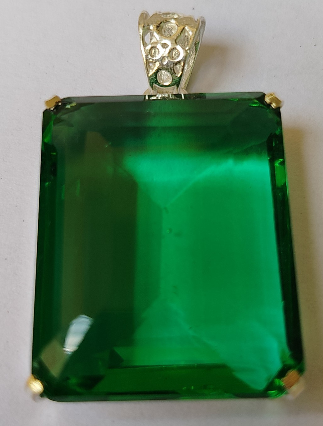 94.90 Ct. Emerald Cut Green Emerald Pendant 925 Silver Jewelry Gift 4 Christmas