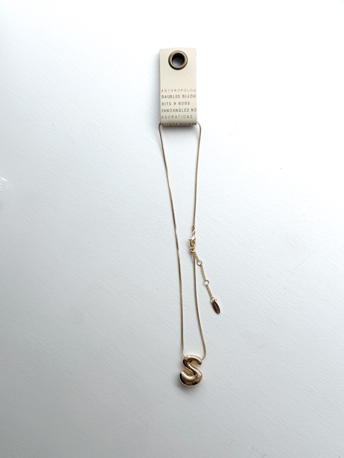 NEW Anthropologie Bubble Letter ‘S’ Monogram 14k Yellow Gold Plated Necklace