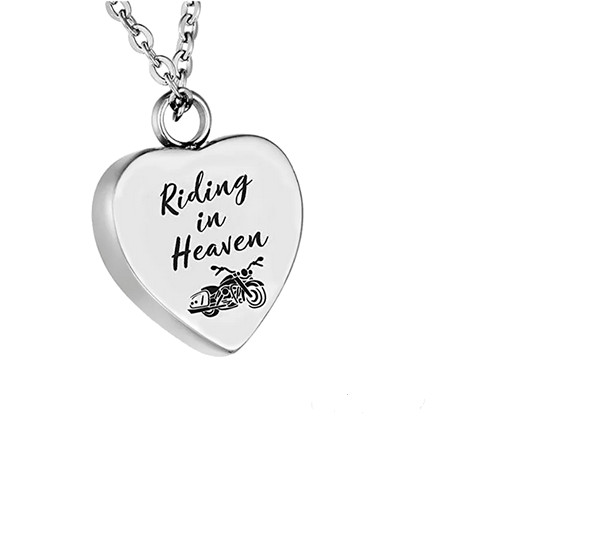 MOTORCYCLE URN CREMATION ASHES HEART Pendant On 24″ 925 Sterling Silver Necklace