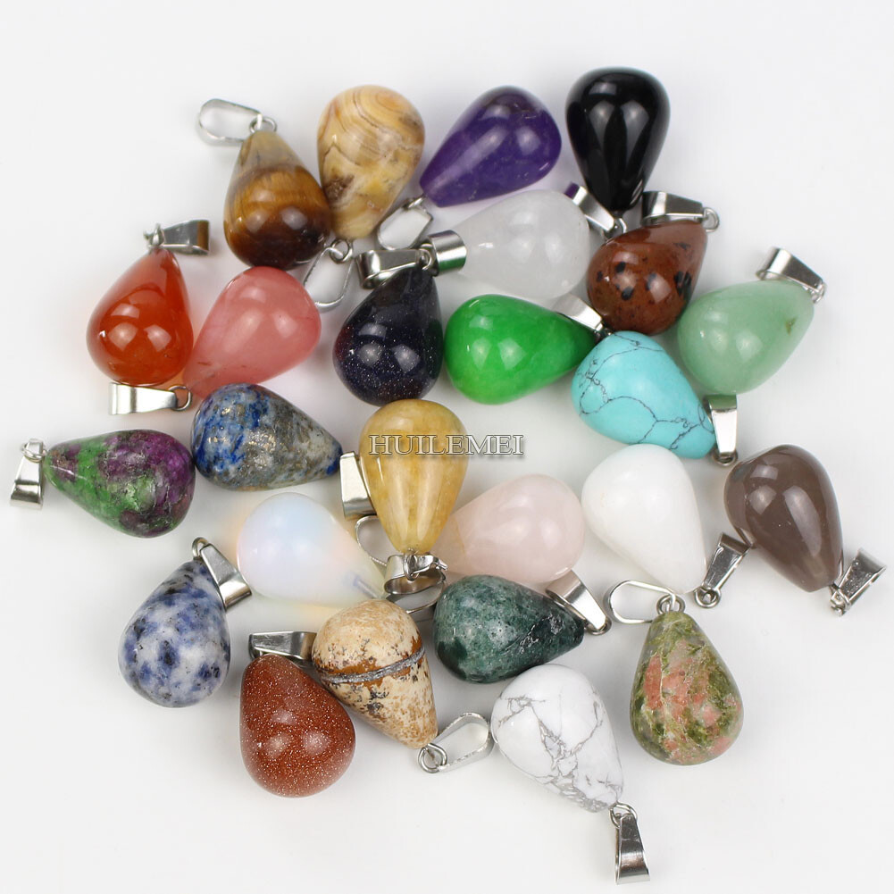 20pcs Mixed Natural Stone Gemstone Teardrop Pendants Beads Reiki Chakra Healing