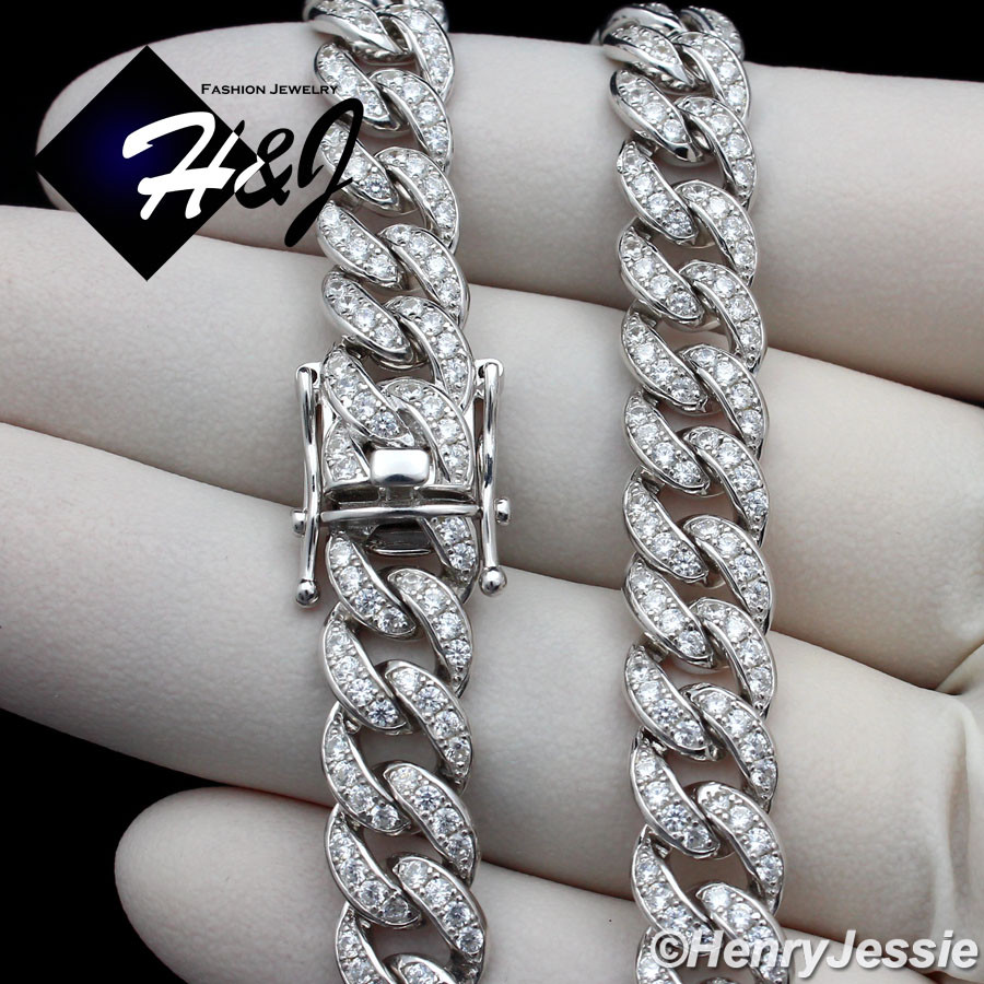 18″-30″MEN 925 STERLING SILVER ICY BLING CZ 8MM MIAMI CUBAN CHAIN NECKLACE*N11