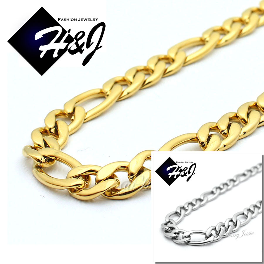 18-40″MEN’s Stainless Steel 6mm Silver/Gold Plated Figaro Link Chain Necklace