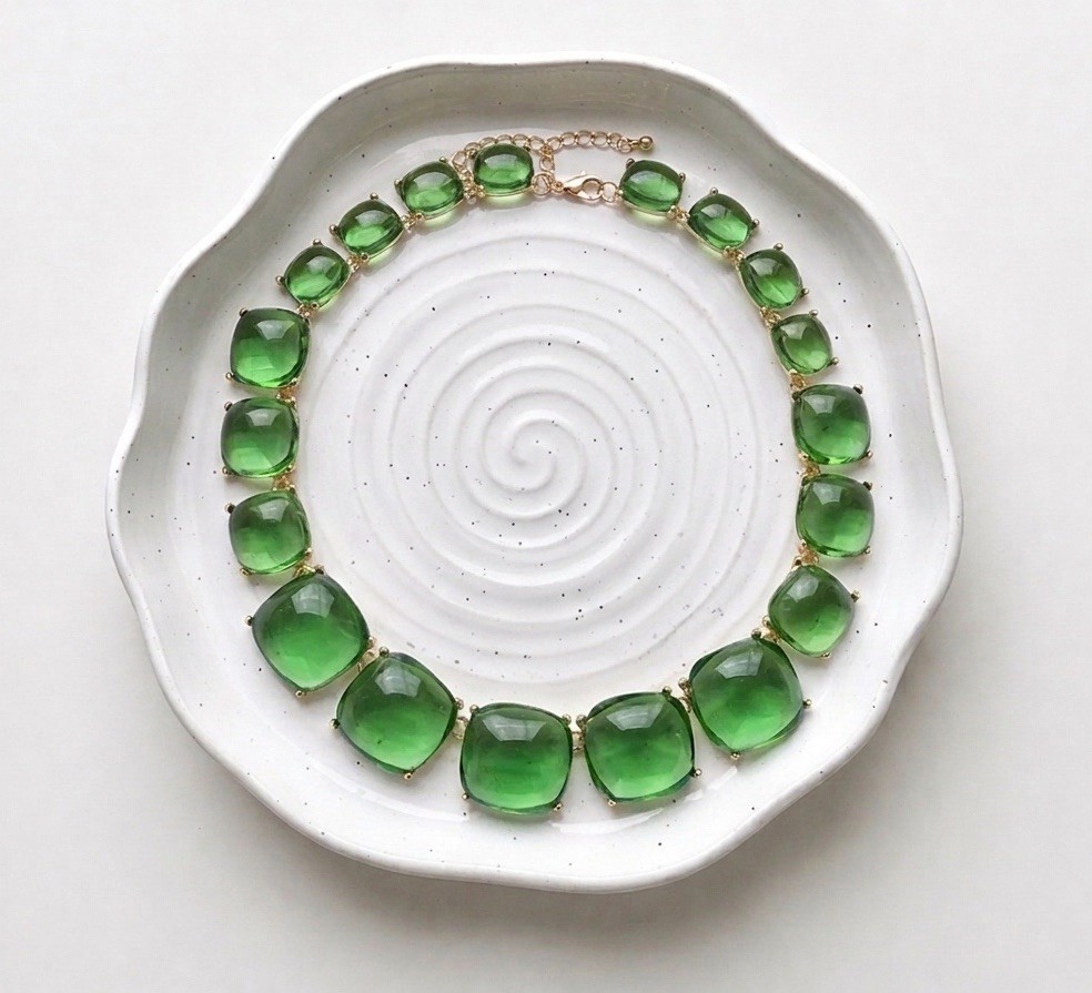 Zara Necklace Clear Candy Cabochon Gold Jelly Geometric Boho Green Retro Chain