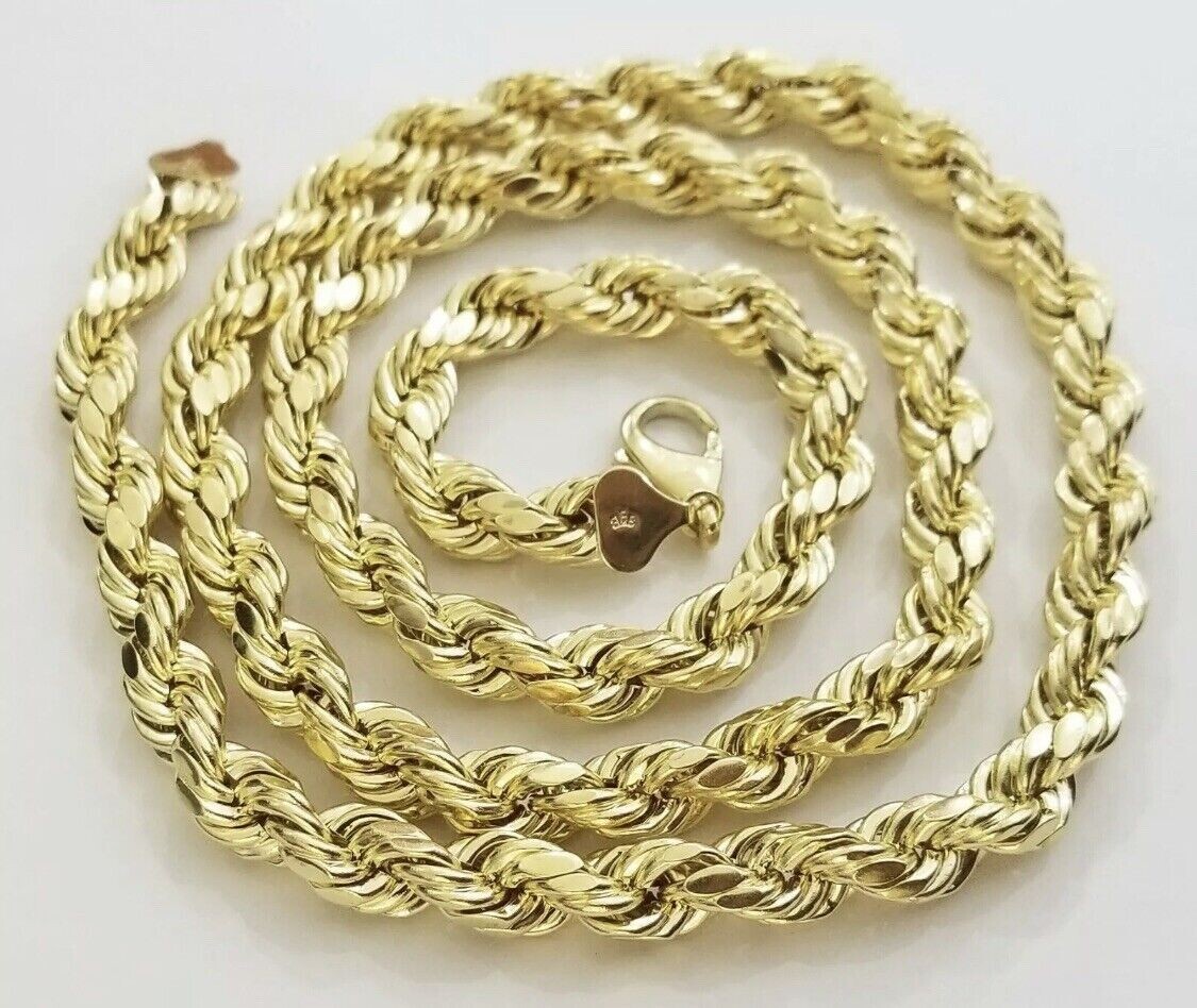 Real 10k Yellow Gold Diamond Cut 10mm Rope Chain Necklace 26” Long Top Qulaity