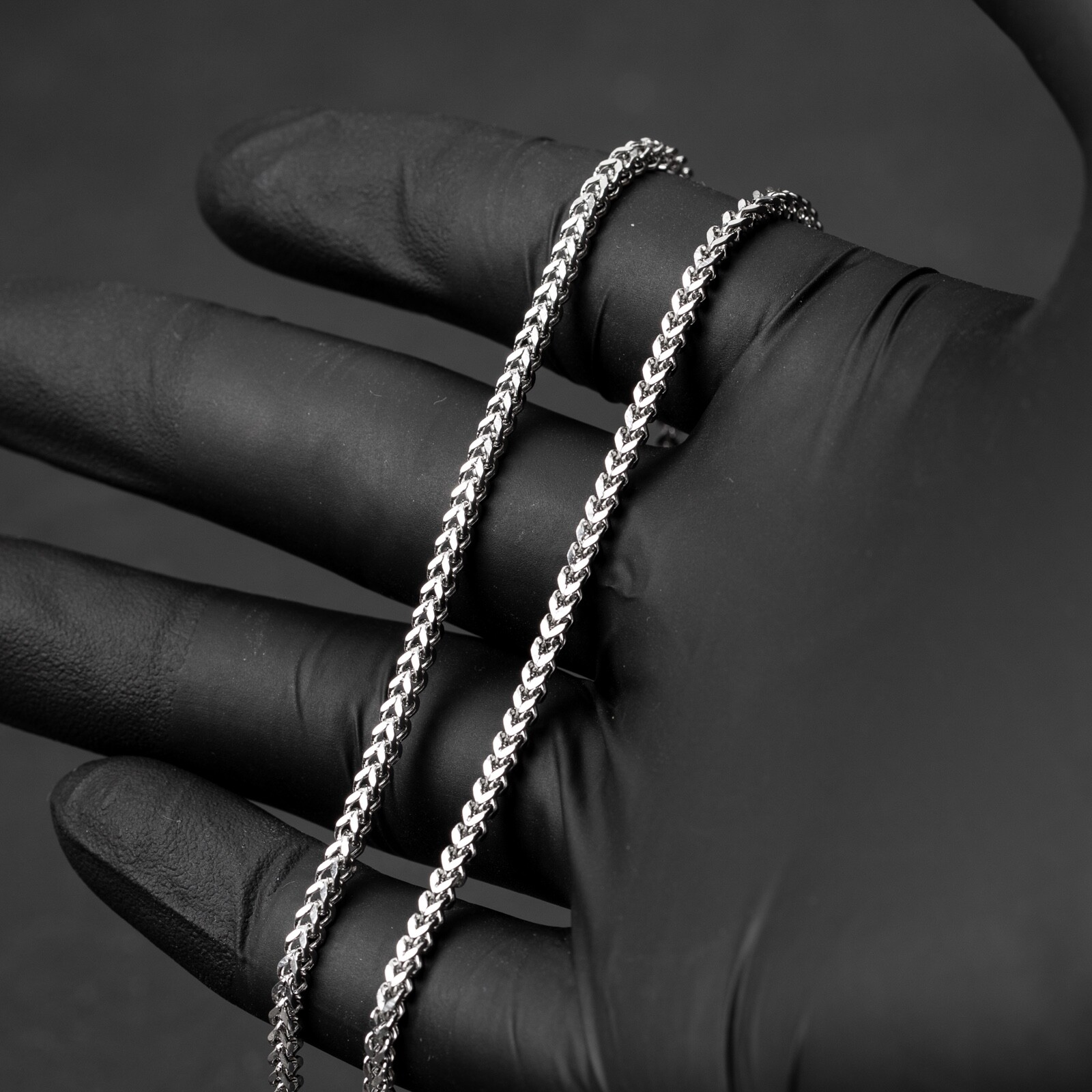 Solid White Gold Plated Heavy 316 Stainless Steel 2.5MM Franco Chain Necklace