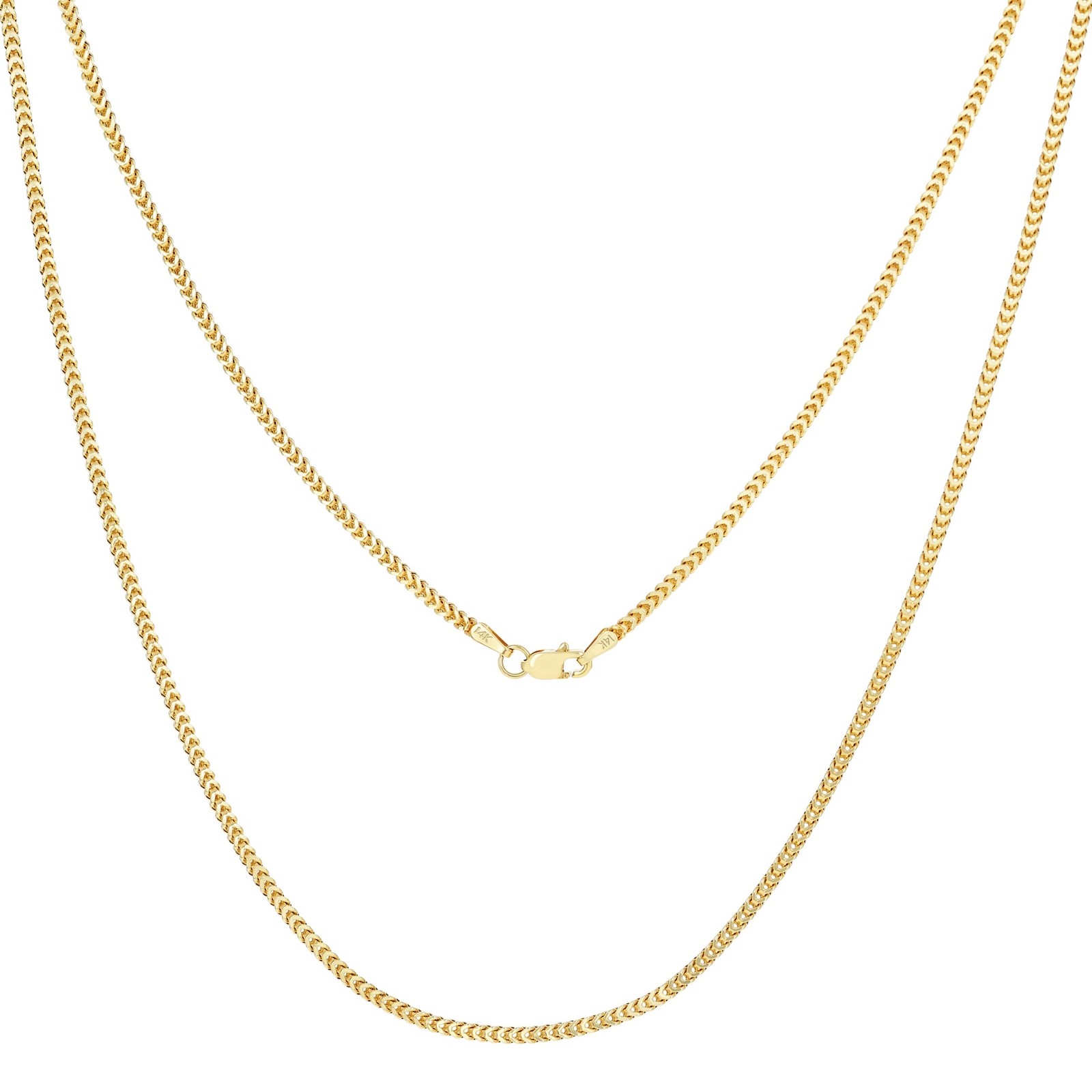 14K Yellow Gold 1.5mm Franco Box Wheat Foxtail Chain Necklace Mens Women 16″-24″