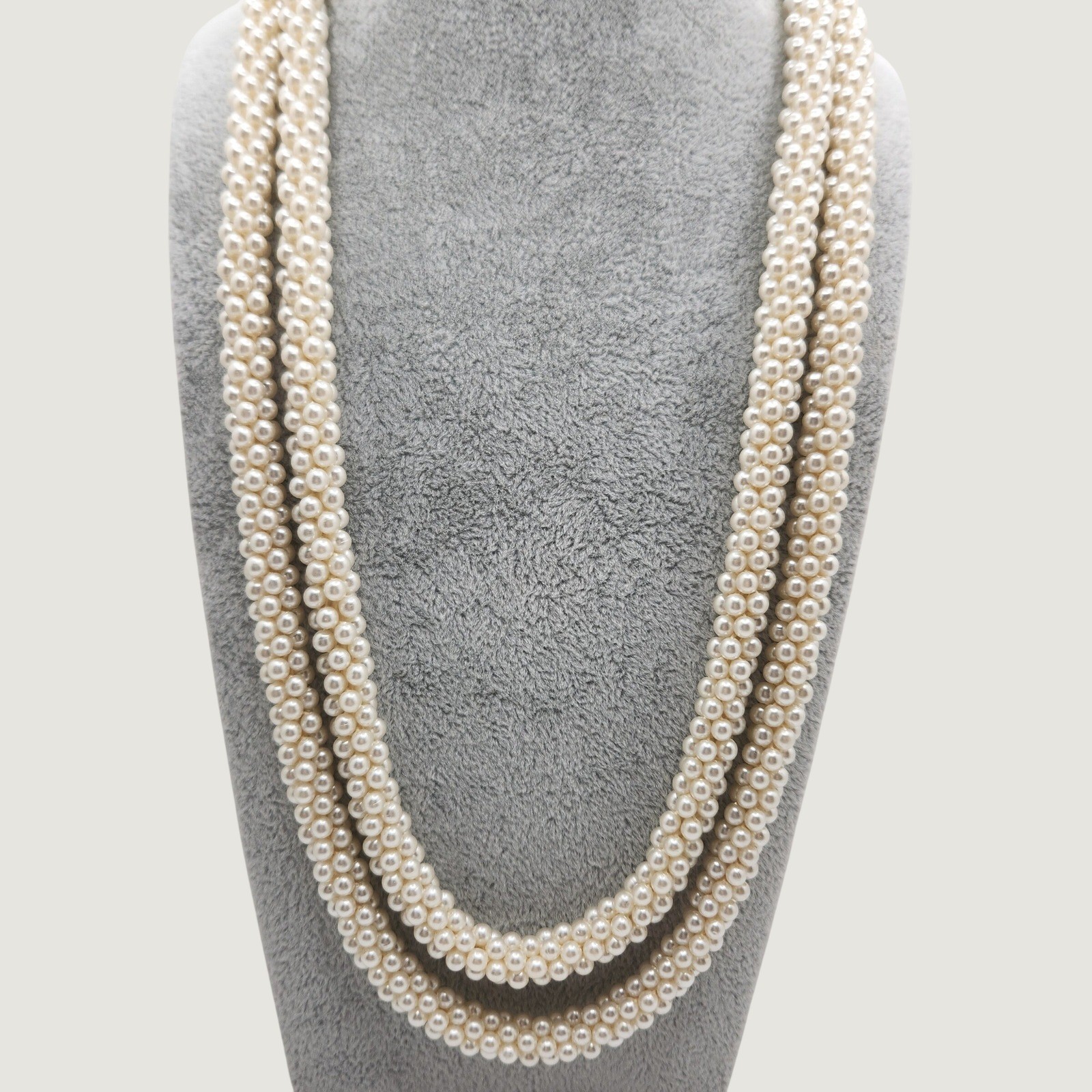 Vintage Faux Pearl Rope Necklace Multi Strand Helix Torsade Long Layering 50″