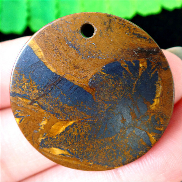 30x4mm Natural Brown&Black Tiger Iron Gem Slice Round Pendant Bead EA81297