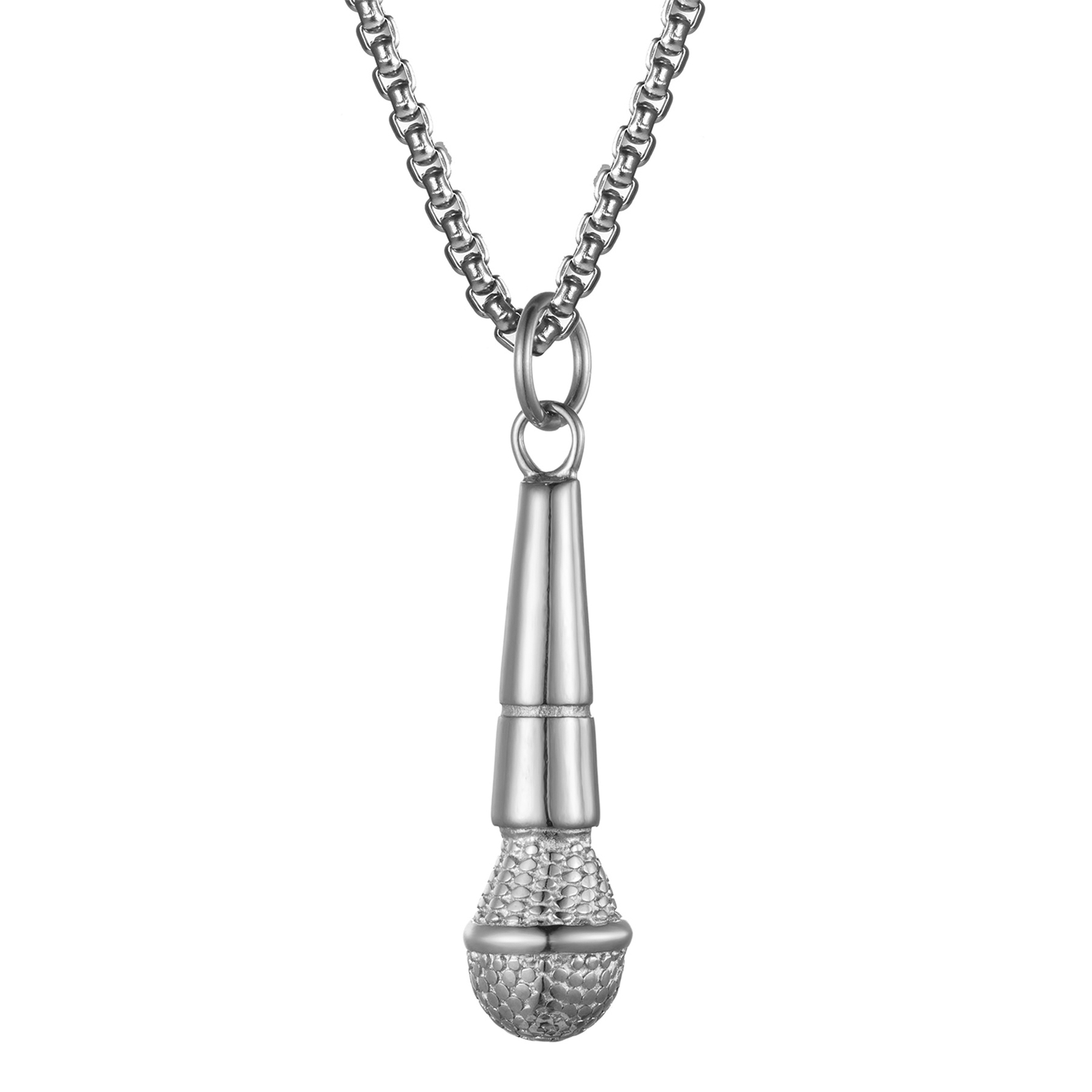 Punk Rock Mens Stainless Steel Microphone Pendant Music Lover Necklace 22″