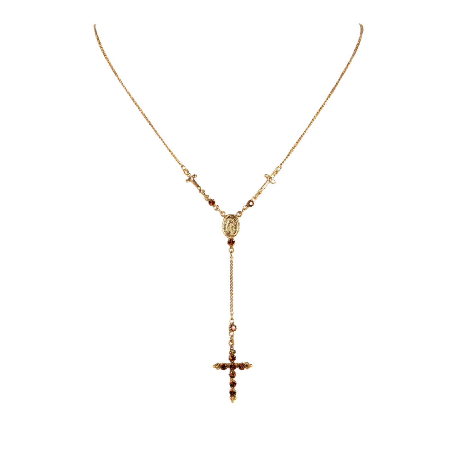 VIRGINS SAINTS & ANGELS VSA Maddie Rosary Necklace in Topaz & Gold