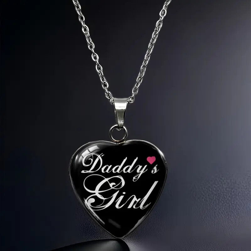 Daddy’s Girl Heart Shaped Glass Pendant Necklace Jewelry For Women & Girls